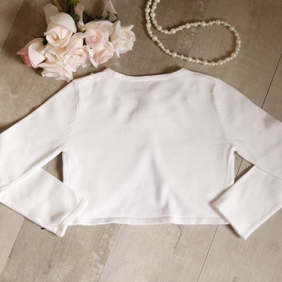 Girls Cotton White Sweater Cardigan Shrug Bolero Floral Appliqués Embroidery NWT - Picture 3 of 3